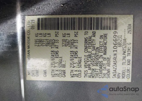 2020 Nissan Murano S Intelligent Awd z USA, uszkodzony, nr VIN 5N1AZ2AS4LN106699